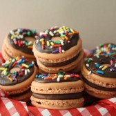Chocolate Donut with Rainbow Sprinkles French Macaron