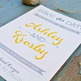Woodland Arrow Save the Date : Typography , mustard and grey 