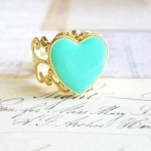 Heart Ring - Mint Green Gold Plated