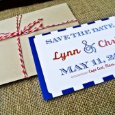Nautical Save the Date Postcard : Navy and White Stripes 