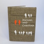Wedding guest book burlap Linen Wedding guest book Personalized Birds crows on wire Orange and white