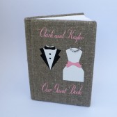 Wedding guest book burlap Linen Wedding guest book Bridal shower Personalized Groom and Bride pink sash with crystal jewellery