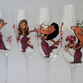 Hand painted Bridal shower party Personalized Champagne glasses personalized Cartoon Portraits