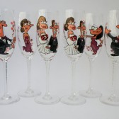 Hand painted Bridal shower party and wedding Personalized Champagne glasses customized cartoon portraits