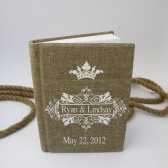 Wedding guest book burlap Linen Bridal shower engagement anniversary Royal white Crown