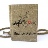 Wedding rustic guest book burlap Linen Wedding guest book Bridal shower engagement anniversary Red birds on the tree brunch
