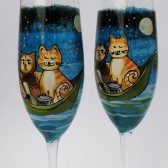 Hand painted Wedding Toasting Flutes Set of 2 Personalized Champagne glasses The Owl and the Pussy-Cat (Edward Lear poem).