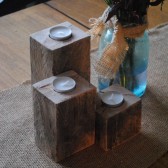 3 Rustic Wood Tealight Holders