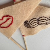 Quirky Peach Cake Topper Mustache & Lips Flags