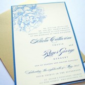 Blue and Gold Peonies Wedding Invitations