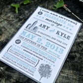 Letter Press Typography Wedding Invitation, New York Inspired, gray and teal