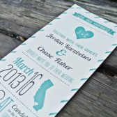 Wedding Invitation. Rustic and Whimsical Heart and Stripes, Teal and Gray 