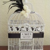 Art Deco Wedding Card Box / Bird Cage Wedding Card Holder / Black and White / Feathers / Black Pearls