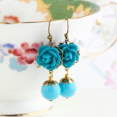 Teal Flower Earrings