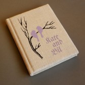 Wedding rustic guest book burlap Linen Wedding guest book Bridal shower engagement anniversary Light purple birds on branch