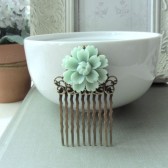 Light Soft Mint Green Chrysanthemum Daisy Flower Hair Comb. Bride Hair Comb