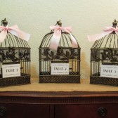 Wedding Card Box Centerpieces Set Of 3 / Vintage Style Wedding Birdcage Table numbers / Black and Gold / Rustic Bird Cage Centerpieces