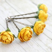 Yellow Paper Garden Rose Hair Pins