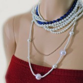Pearl lNecklace with Indigo Freshwater Pearls Rhinestone - Handmade 