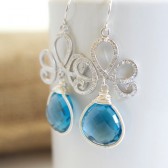 Bezel Set Blue Quartz Dangle Earrings