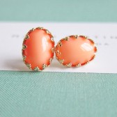 Peach Earrings Orange Salmon Studs Gold Plated