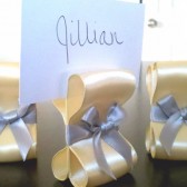 Ribbon Escort Card Holders - Light Yellow & Grey