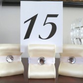 RIbbon Table Number Holders - Ivory with White and Acrylic Crystal