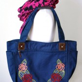 Flower Embroidered Shoulder Tote Bag