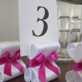 Ribbon Table Number Holders - White & Fuchsia