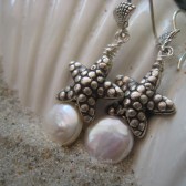 Starfish Wishes - Sterling Silver Starfish and White Coin Pearl Earrings
