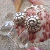Princess Mermaid - Sterling Silver Nautilus Shell and Rock Quartz Earrings