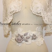 Miranda Vintage Alencon Lace Wedding Gown Belt with Crystal Brooch