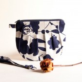 Pleated zippered cosmetic clutch bag, Bridal Wedding Clutch Bridesmaid Gift Idea Clutch, Wristlet Purse White Navy Blue Rosebud by Lolos
