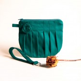 Pleated Wristlet Clutch Blue teal Rosebud Bridal Wedding Clutch Bridesmaid Clutch, Pouch, Wristlet, Purse by Lolos