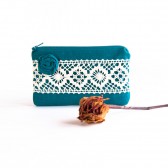 iPhone case Fabric wallet Bridal Wedding Clutch Bridesmaid Gift Idea Clutch, Pouch, Purse Blue teal Rosette Lace by Lolos