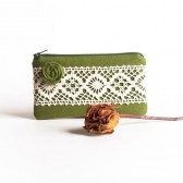 iPhone case Fabric wallet change Fall wedding clutch purse Bridesmaid gift idea clutch purse Avocado green Rosette Lace by Lolos