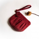 Wedding Pleated bridal wristlet bridesmaid clutch in red burgundy rosebud evening bag 