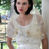 elilah Romantic Bridal shawl/ cape,made of vintage beading, flowers and tulle