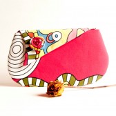 Bridesmaid Gift Idea, Foldover Wedding bridal Clutch, purse, bag, Hot pink yellow white flower, bridesmaid clutch by Lolos
