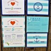 Nautical Wedding Invitation Suite: Striped Modern and Retro Anchor