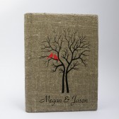 Wedding rustic old style photo album burlap Linen Bridal shower anniversary Red Cardinals on the Tree