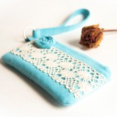 iPhone case Wedding Bridesmaid Gift Idea Blue Turquoise Rosette Lace Bridesmaid Wedding Wristlet, Clutch, Purse by Lolos