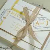 Modern Yellow and Grey Love Birds Rustic Elegant Invitation Set