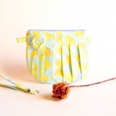 Bridesmaid Gift Idea Clutch, Wedding Bridal clutch wristlet, bag, cosmetic clutch, Blue Yellow circles Rosebud by Lolos