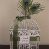 White Bird Cage Wedding Card Holder With Peacock  Feathers