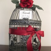 Gray Bird Cage Card Holder with Red Rose