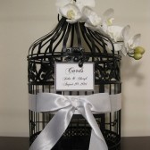 Black Bird Cage Wedding Card Holder With White Orchids