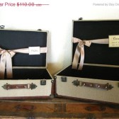 Vintage Style Suitcase Card Holder Set Burlap Luggage