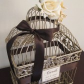 Champagne Birdcage Wedding Card Holder With Ivory Rose