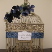 Champagne Birdcage Wedding Card Holder With Navy Blue Hydrangeas
